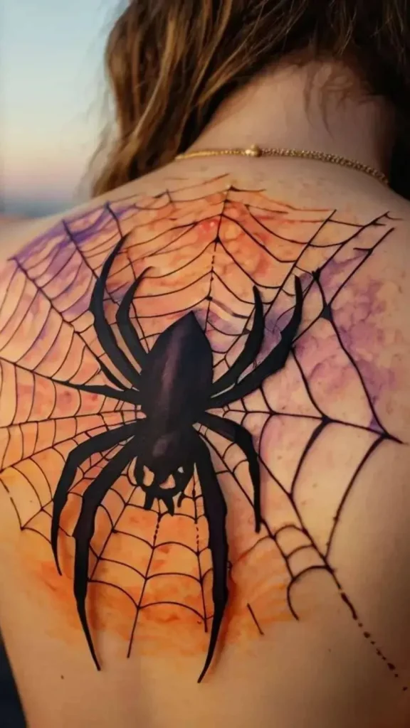 Dark Feminine Back Tattoos_ Spider Web